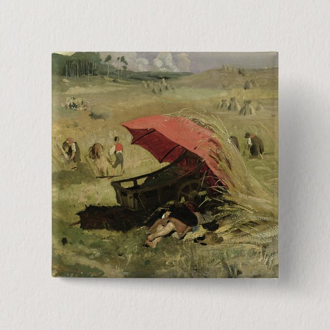Bóton Quadrado 5.08cm O pára-sol vermelho, c.1860 (Frente)