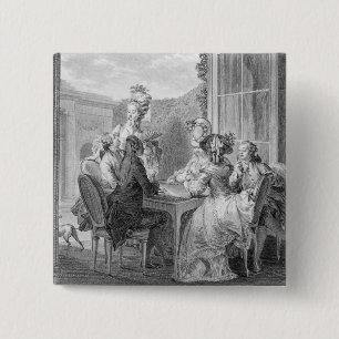 Bóton Quadrado 5.08cm O partido de Whist, 1783, gravado por Jean Dambrun