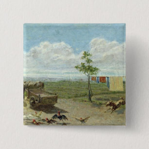 Bóton Quadrado 5.08cm O pátio (óleo em canvas)