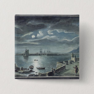 Bóton Quadrado 5.08cm O porto e o Cobb, Lyme Regis pelo luar