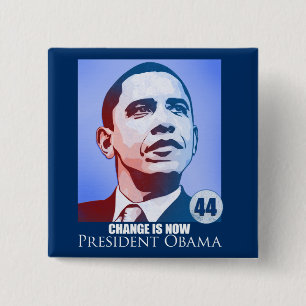 Bóton Quadrado 5.08cm O presidente Obama, mudança é agora botão
