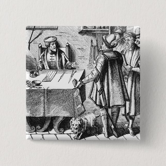 Bóton Quadrado 5.08cm O receptor dos impostos, após um woodcut 'no uso (Frente)