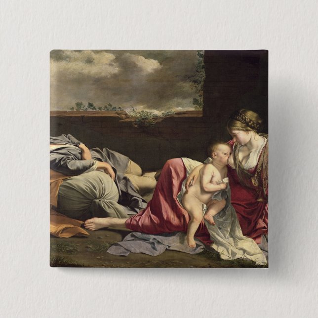 Bóton Quadrado 5.08cm O resto no vôo em Egipto, 1628 (Frente)