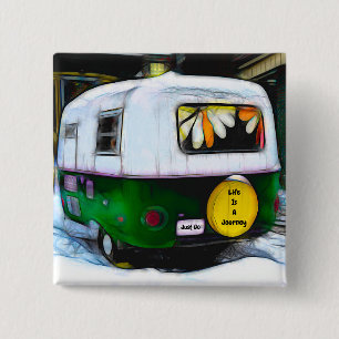 Bóton Quadrado 5.08cm O Retro Camper Hippie Life É Uma Viagem Ir