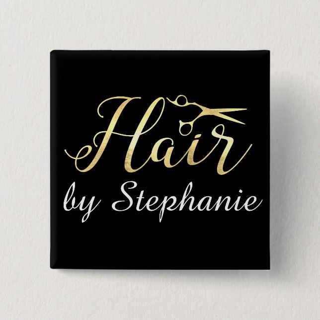 Bóton Quadrado 5.08cm O roteiro dourado Scissors o cabeleireiro do (Frente)