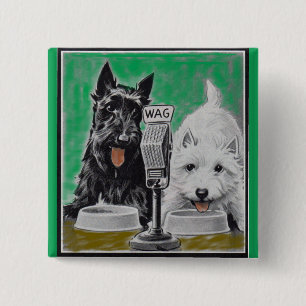 Bóton Quadrado 5.08cm O Scottie persegue Blackie e Whitie no rádio