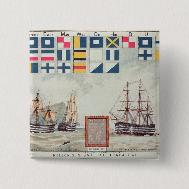 Bóton Quadrado 5.08cm O sinal de Nelson em Trafalgar (Frente)