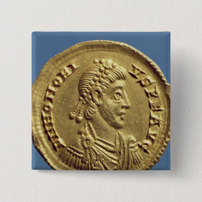 Bóton Quadrado 5.08cm O Solidus de Honorius drapeja, cuirassed (Frente)