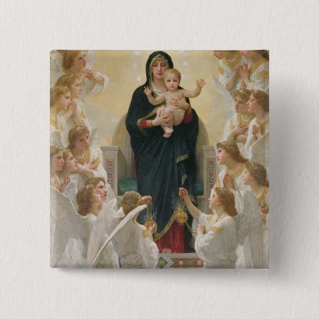 Bóton Quadrado 5.08cm O Virgin com Anjo, 1900 (Frente)