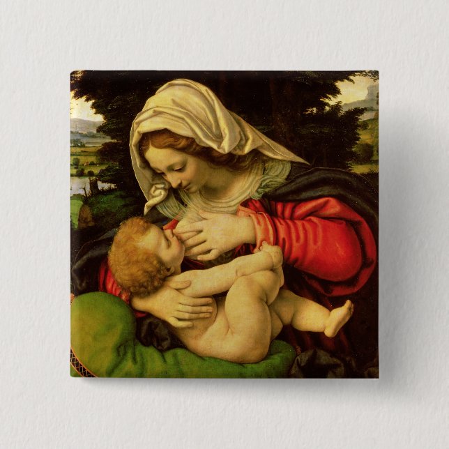 Bóton Quadrado 5.08cm O Virgin do coxim verde, 1507-10 (Frente)