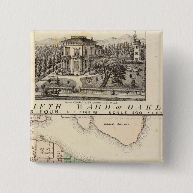 Bóton Quadrado 5.08cm Oakland, vizinhança 4 (Frente)