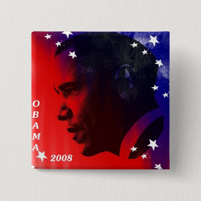 Bóton Quadrado 5.08cm Obama 2008 (Frente)