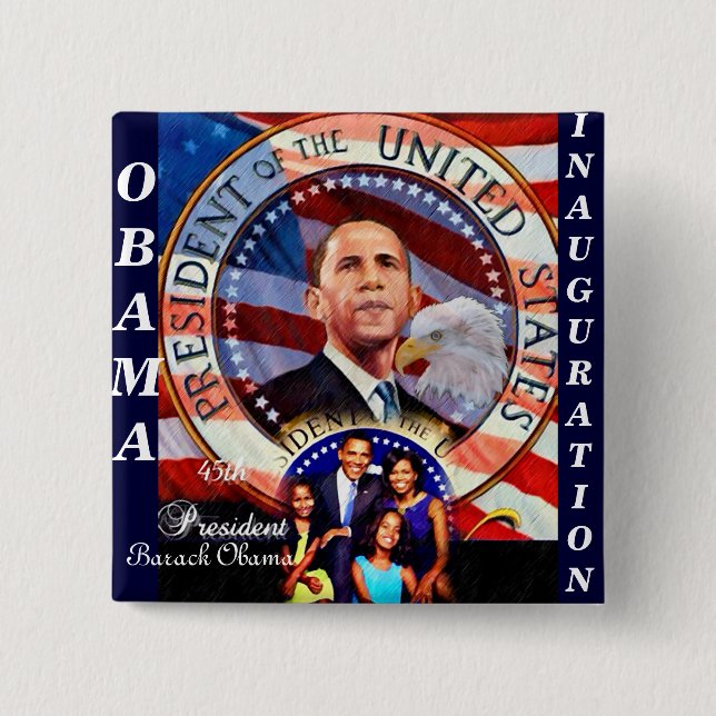 Bóton Quadrado 5.08cm Obama,45º Presidente EUA_ Button (Frente)