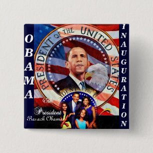 Bóton Quadrado 5.08cm Obama, 45th botão do presidente USA_