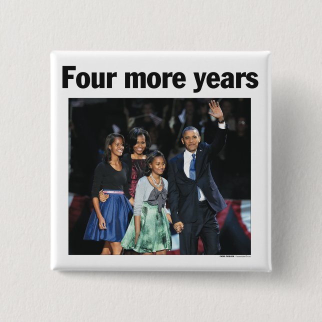 Bóton Quadrado 5.08cm Obama: Botão de quatro mais anos (Frente)