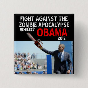 Bóton Quadrado 5.08cm Obama contra os zombis 2012