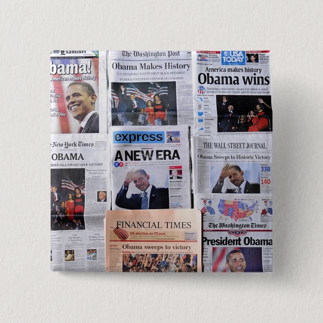 Bóton Quadrado 5.08cm Obama ganha o botão (Frente)