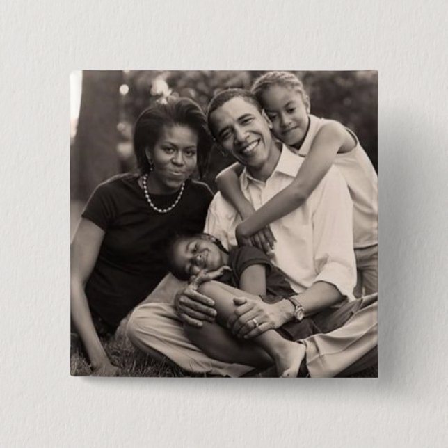 Bóton Quadrado 5.08cm Obama-Primeira família (Frente)