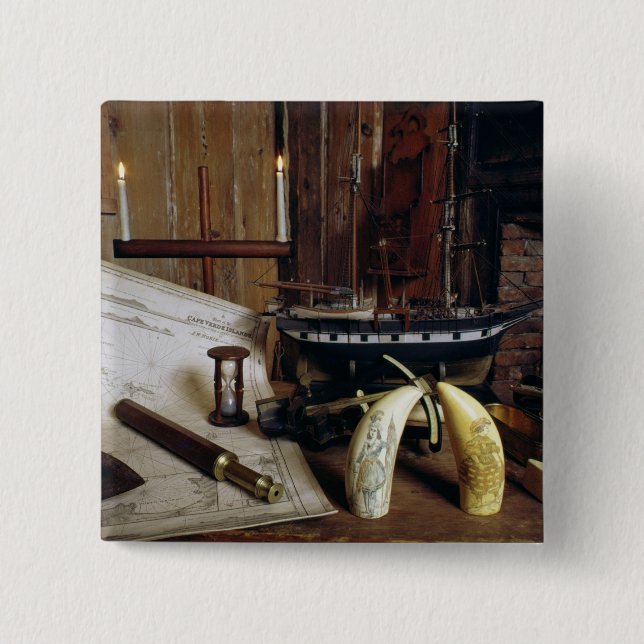 Bóton Quadrado 5.08cm Objetos da Mesa de um capitão do século XIX (Frente)