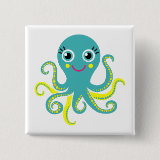 Bóton Quadrado 5.08cm Octopus azul e amarelo
