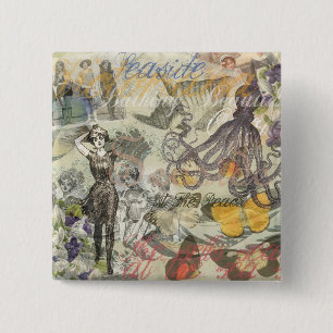 Bóton Quadrado 5.08cm Octopus Beach Antique Coastal Steampunk