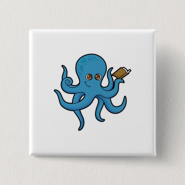 Bóton Quadrado 5.08cm Octopus com Livro (Frente)