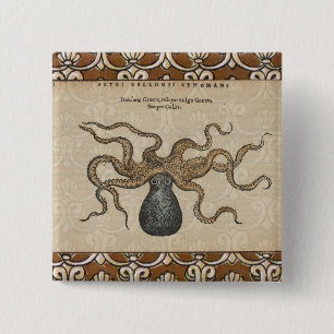 Bóton Quadrado 5.08cm Octopus Kraken Vintage Illustration
