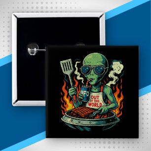 Bóton Quadrado 5.08cm Óculos de Sol Churrasco OVNI Alien Verde Retrô Div