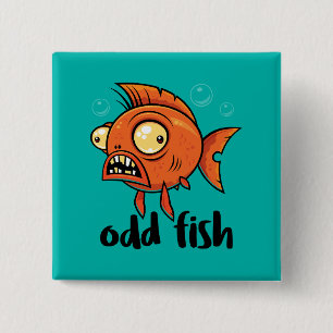 Bóton Quadrado 5.08cm Odd Fish Quirky Funny Orange Goldfish Cartoon
