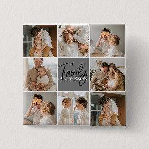 Bóton Quadrado 5.08cm Oferta de Foto de Colagem da Família e Cinza Pers