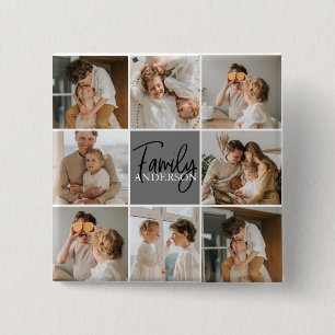 Bóton Quadrado 5.08cm Oferta de Foto de Colagem da Família e Cinza Perso
