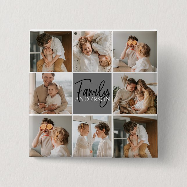 Bóton Quadrado 5.08cm Oferta de Foto de Colagem da Família e Cinza Perso (Frente)