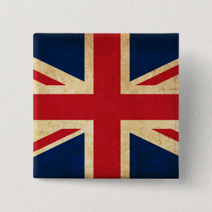 Bóton Quadrado 5.08cm Old Vintage Grunge United Kingdom Flag Union Jack