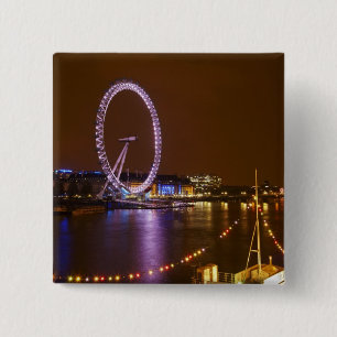 Bóton Quadrado 5.08cm Olho de Londres, Rio Tâmisa e luzes de