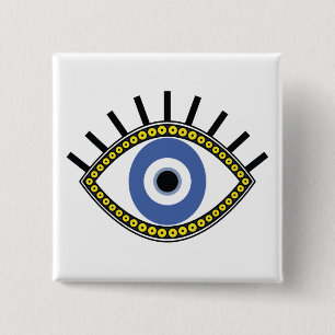 Bóton Quadrado 5.08cm Olhos azuis, boa sorte, proteção contra mau