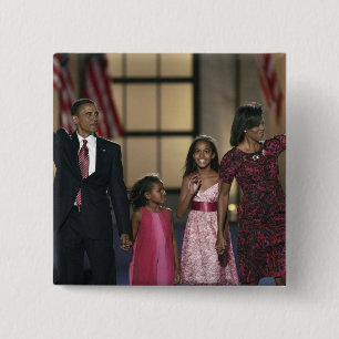 Bóton Quadrado 5.08cm Onda da família de Barak Obama na última noite d