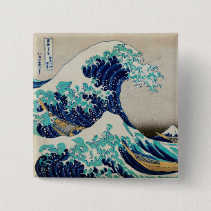 Bóton Quadrado 5.08cm Ondas do Oceano Japonês Ondas Aestéticas Praia O