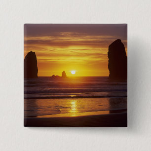 Bóton Quadrado 5.08cm OR, Costa do Oregon, Cannon Beach, pináculos rocho