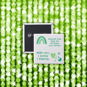 Bóton Quadrado 5.08cm Oração Cristã para Crianças Verde