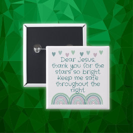 Bóton Quadrado 5.08cm Oração Cristã para Crianças Verde e Rosa |