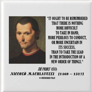 Bóton Quadrado 5.08cm Ordem nova de Niccolo Machiavelli de citações da