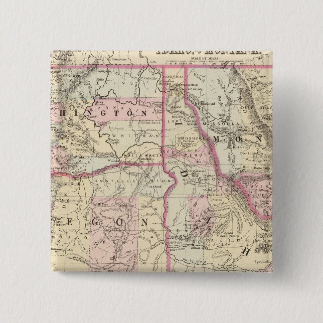 Bóton Quadrado 5.08cm Ore, Wash, Ida, Mont (Frente)