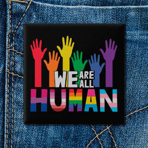 Bóton Quadrado 5.08cm Orgulho LGBTQ Todos somos mãos humanas do arco-í