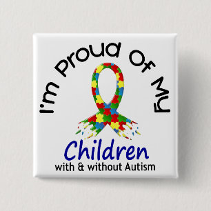 Bóton Quadrado 5.08cm Orgulhoso de minhas crianças com & sem autismo
