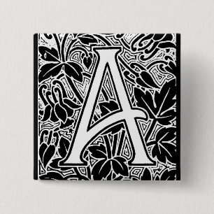 Bóton Quadrado 5.08cm Ornamentado - Letra "A"