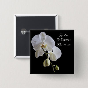 Bóton Quadrado 5.08cm Orquídea branca no casamento preto