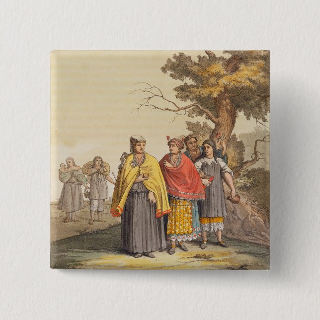 Bóton Quadrado 5.08cm Os indianos de Caciche em trajes tradicionais, (Frente)