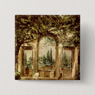 Bóton Quadrado 5.08cm Os jardins da casa de campo Medici em Roma