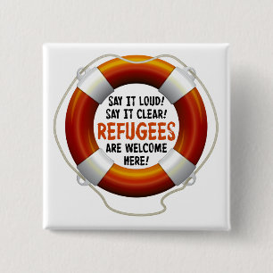 Bóton Quadrado 5.08cm Os refugiados dão boas-vindas ao botão quadrado