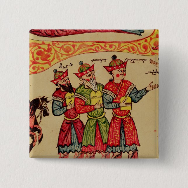 Bóton Quadrado 5.08cm Os três Magi, detalhe da natividade (Frente)